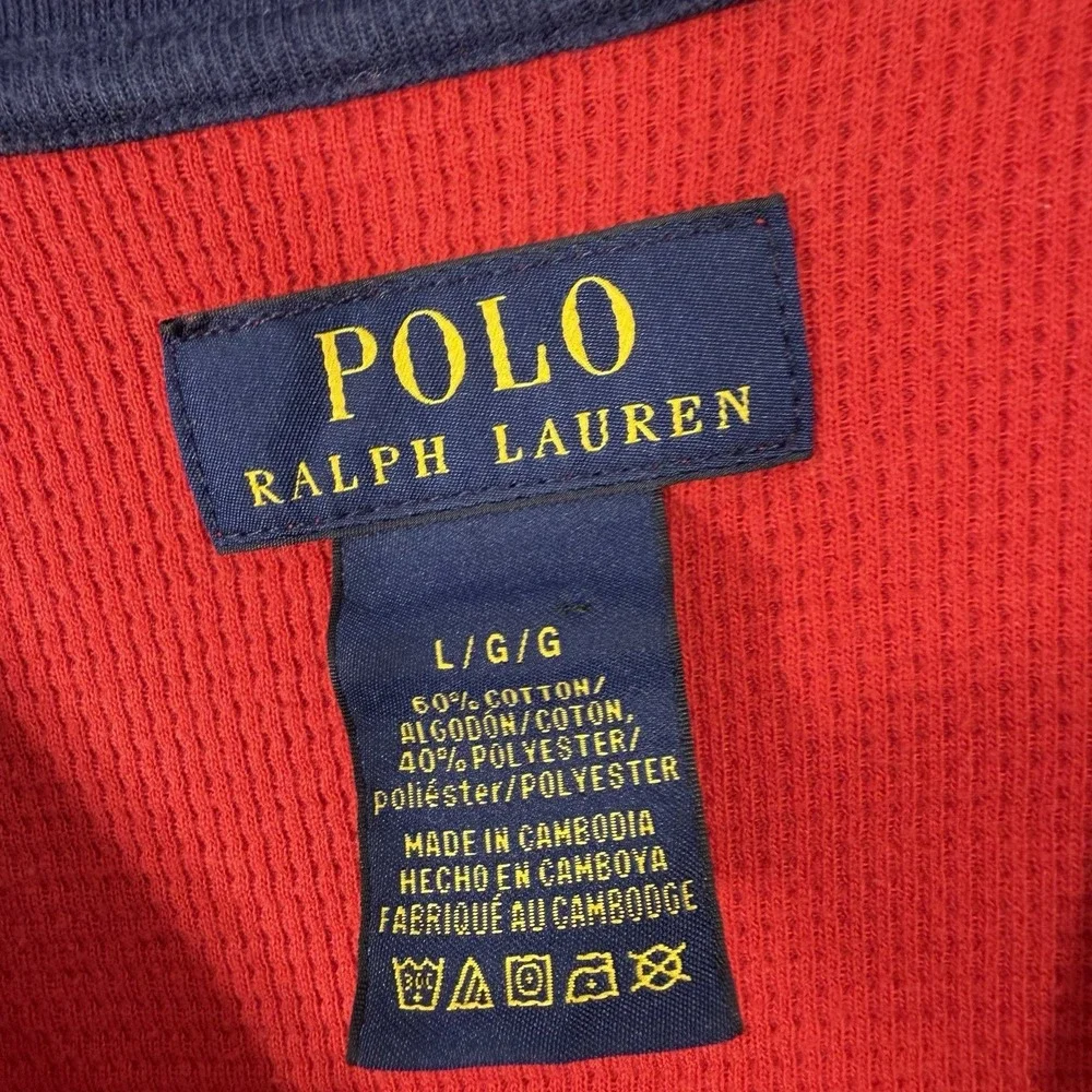 polo‎ ralph lauren Crewneck Thermal Long Sleeve Shirt Red Blue Men's TRUE Medium